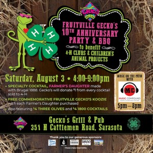 Fruitville Gecko's 10th Anniversary Party and BBQ to benefit 4-H